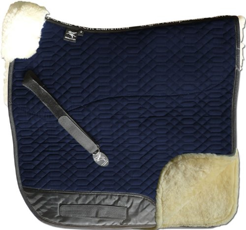 Engel Reitsport | SCHABRA2-D-MAR-MAR | Schabracke | Lammfell Fully Lined | Steppstoff | Fellkranz vorne | Dressur | Stoff Marineblau Fell Marineblau