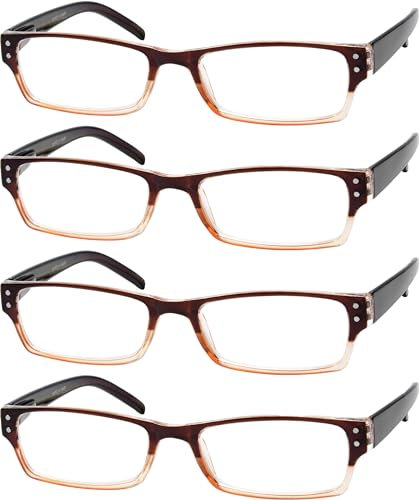 Eyekepper Reading Glasses-4 Pack Brown-Clear Frame for Women Men Reading,Two-Tone Reader Eyeglasses