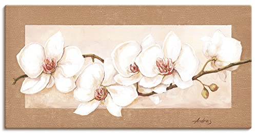ARTLAND Wanddeko Leinwand Bilder Wandbild 150x75 cm + weitere Größen Gemälde Blumenbilder Orchidee Beige T3MQ