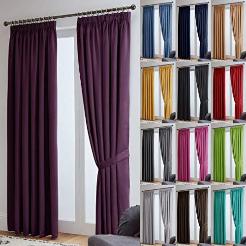 John Aird Blackout Curtains Pencil Pleat with Tie Backs (Aubergine, W 90 x L 54 (2 Panels) Thermal Energy Saving Curtains for Bedroom & Living Room