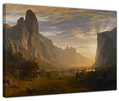 Bilderdepot24 Bild auf Leinwand | Albert Bierstadt - Looking Down Yosemite Valley, California in 120x90 cm als Wandbild | Wand-deko Dekoration Wohnung alte Meister | NEU-180225-120x90-ldyvc