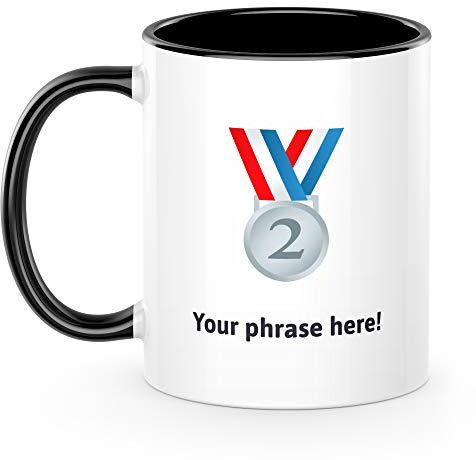 The Kitchenware Company (NE) Ltd. Personalised Emoticon 11oz Mug Featuring 2Nd Place Medal Black
