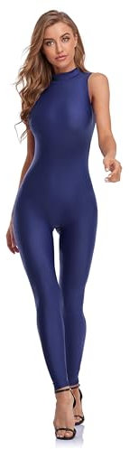 speerise Ärmelloser Rollkragen-Einteiler Damen, Yoga, Workout, figurformender Jumpsuit mit Bauchkontrolle, Bodysuit, Marineblau, L