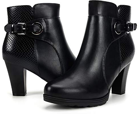mysoft Women's Zipper Booties Chunky Stacked Heel Ankle Boots Buckle Strap Ankle
