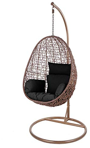 Kideo Swing Chair, Lounge-Möbel, Loungesessel Polyrattan, Hängestuhl, Hängesessel mit Gestell & Kissen (braun/schwarz)