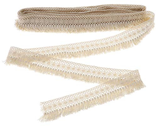 YINETTECH Baumwolle Fransen Quaste Trimmen Beige Farbe 4 cm Breite 5 m Länge Vintage Stuhl Tischdecke Kissen Dekoration Bekleidungszubehör