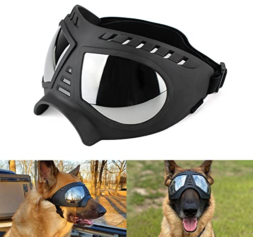 NAMSAN Hundebrille UV Wasserdicht Winddicht Einstellbar Hunde Sonnenbrille Mode Hunde Schutzbrille für Mittel Große Hunde-Schwarz