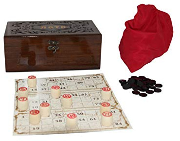 rukauf Lottospiel Russisches Lotto (Loto) Spielset im schön verzierten Holzkasten mit Holzfiguren Bingospiel Familienspiel
