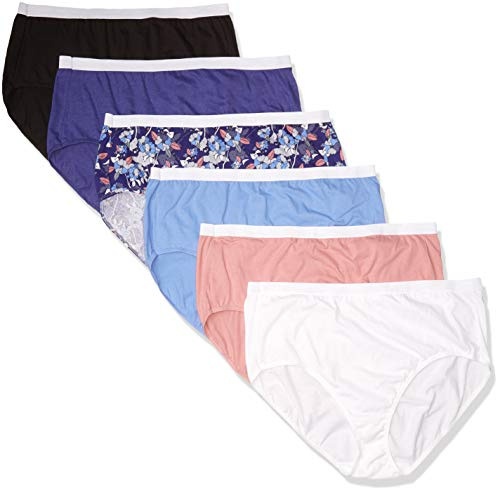 JUST MY SIZE Women's Plus Size Cool Comfort Cotton High Brief 6-Pack, Assorted, 14 (16156C)