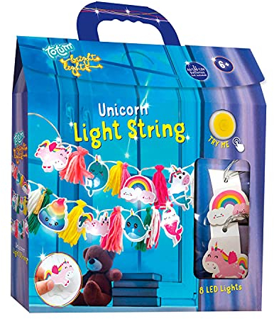 Lichterketten Bastelset –süße Einhorn-Lichterkette gestalten mit bunten Pombons und Einhorn-Motiven