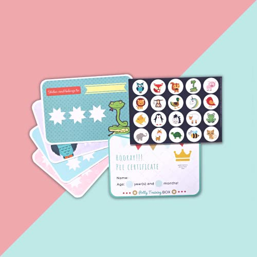 Belohnungssystem Töpfchentraining Kind Englisch (10 Stickerkarten Doppelseitig, 120 Sticker und Pipi-Zeugnis) - Potty Training Reward System