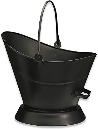 Heavy Duty Metal Fireside Waterloo Bucket Fireplace Hod Scuttle Coal Fuel Ash Wood Log Storage Option with Shovel and Poker (Black Waterloo Bucket)