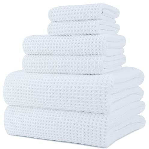 Polyte - Handtuch-Set - schnelltrocknende & fusselfreie Mikrofaser - Waffelstruktur - sehr groß - Weiß - 152 x 76,2 cm - 6-teilig