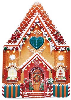 stylebox Boîte métallique en forme de maison en pain d'épice décorée avec toutes sortes de sucreries Boîte de biscuits Boîte de déco vintage très grande Conservation, env 22.7x15.5x7.7cm, volume: 2,5L