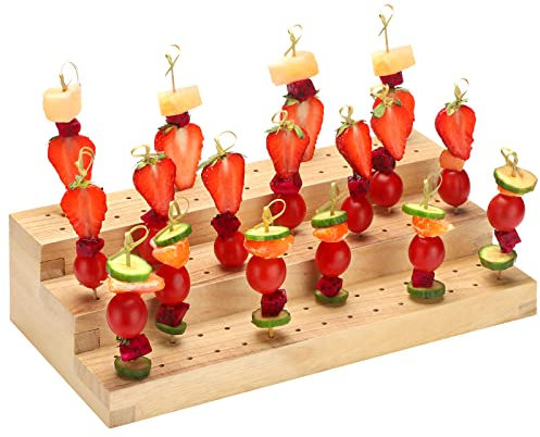 Food Skewer Holder Wooden Pick Stand Catering Supplies Buffet Display Board with Holes Rectangular Appetizer Skewers Tray Multi Level Food Display Stands for Party Cocktail Pick Stand (3 Tier)