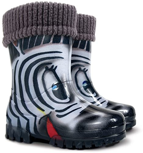 Demar Stivali di gomma per bambini e bambine, caldi, foderati in pile, unisex, Zebra nera., 34/35 EU