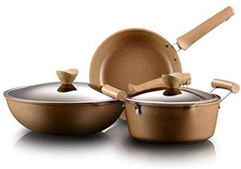 WIQUYBML Juego de cacerolas - 3 Piezas - Sartén Gourmet de Cocina con Tapas de Vidrio Templado y Asas Resistentes al Calor, Olla de 24 cm, sartén de 24 cm, Wok de 32 cm, fácil de Limpiar, se Puede us