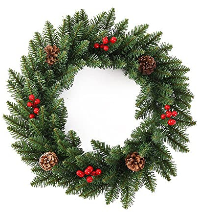 Weihnachtskranz Türkranz Künstlich Kranz Haustür Deko Rohling Tannenkranz Basteln Dekoration Tür Fenster Ornament mit Beeren Kiefernzapfen Dekoration für die Herstellung von Weihnachtskränzen (40cm)