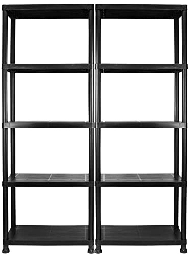 TekBox Garage Storage Shelves Plastic Shelving Unit (2, 5 Tier) | No fittings or tools required, Max weight capacity 25kg per shelf, Wipe clean