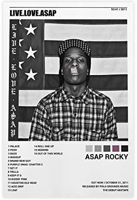 FABIVA ASAP Rocky Poster Live Love ASAP Albumcover Leinwand Poster Schlafzimmer Dekor Sport Landschaft Büro Zimmer Dekor Geschenk Unframe-Stil 50 x 75 cm