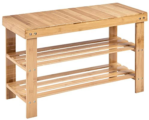COSTWAY Bamboo Shoe Bench, 3-Tier Shoe Rack Stand Seater, Shoes Organizer Storage Shelf for Entryway, Hallway and Living Room, 70 x 28 x 45cm (Natural)