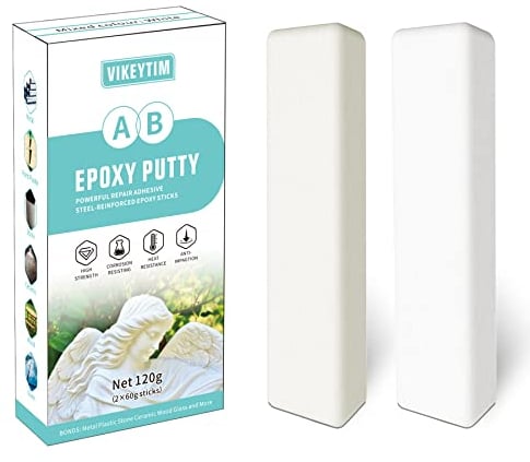VIKEYTIM Masilla Epoxi, 120g Masilla Reparadora Plastico, Pasta Moldeable Para Pegar y Reparar Metal, Plástico Duro, Piedra, Madera, Porcelana Robusto e Impermeable Masilla Dos Componentes (Blanco)