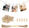 Furuising Lot de 156 Mini Pince a Linge Bois, 25mm Naturel Epingle a Linge, Petite Pinces à Linge avec 10m Corde de Jute et 5 Crampons, pour Mariage Cartes Postales Photo Décorer