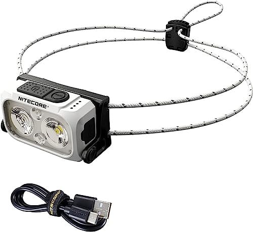 Nitecore Stirnlampe NU21, leicht, USB-C-aufladbare LED Kopflampe, 360 Lumen, 58 m Leuchtweite, Rotlicht für Nachtsicht, weiß