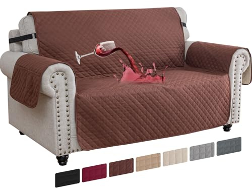 CYCMACO Wasserdicht Sofa Überzug 2 Sitzer, Couch Bezug Haustier Katze Hunde, Sofaschoner rutschfest, Universal Couchüberzug Waschbar, Sofa Covers Mit Armlehnen, Kaffee
