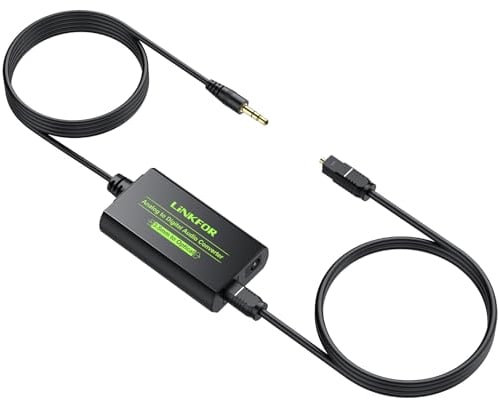 LiNKFOR Convertidor 3,5mm a SPDIF con Cable de 3,5mm Integrado Conversor AUX a Toslink Adaptador de 3,5mm a Óptico con Cable Óptico para Ordenador TV Proyector Consolas de Juegos