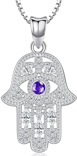 Aniu Collana Mano di Fatima per Donna Ciondolo Mano di Hamsa Argento 925 Collana con Ciondolo Mano di Fatima e Occhio Viola Collane Gioielli Mano di Fatima per Donne Mamma