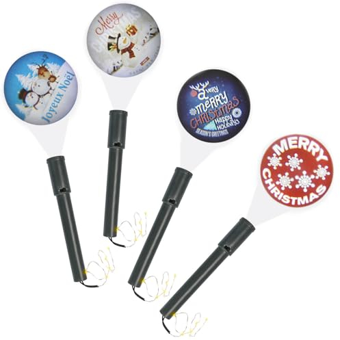 com-four® 4x LED-Flaschen-Licht - Korken-Lichterkette mit Licht-Projektion im Weihnachts-Motiv - Projektionstaschenlampe für leere Wein- und Sektflaschen [Auswahl variiert] (04 Stück)