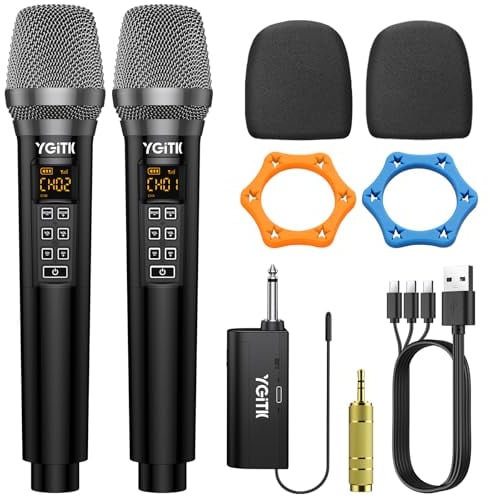 YGiTK Microfono Wireless UHF Ricevitore Ricaricabile Palmare Sistema Dinamico Microfono in Metallo con Lungo Raggio per Karaoke, Feste, Conferenze, Matrimonio, DJ, Eventi all'Aperto