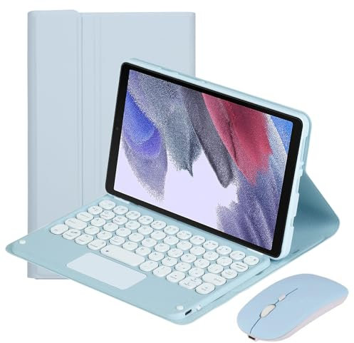 HLTOOP Keyboard Case for Samsung Galaxy Tab A7 Lite 8.7 2021 (SM-T220/T225), Detachable Wireless Keyboard with Touchpad, Soft Back Cover, Rechargeable Mouse,Blue