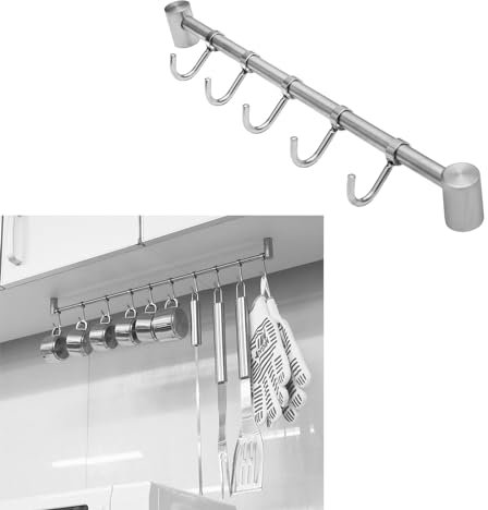 Schürberg Hakenleiste 5 Haken - 36cm Länge Küchenschiene Kleiderhaken Hängeleiste Tassenhalter Küchenreling unterbau oder Wandmontage | 5 Modelle 36-52cm mit 5-10 Haken (5 Haken - Länge: 36cm)