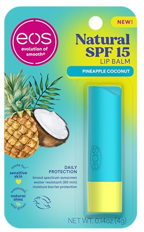 eos Natural SPF 15 Lip Balm- Pineapple Coconut, Water Resistant Daily Sun Protection & Lip Sunblock, 0.14 oz