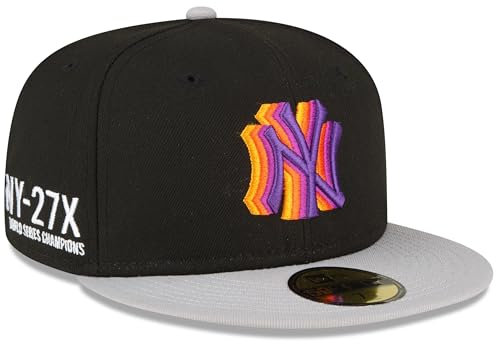 New Era NY New York Yankees 59FIFTY Rewind 27x World Series Champions Side Patch Fitted Cap Mütze, Schwarz, 62 EU