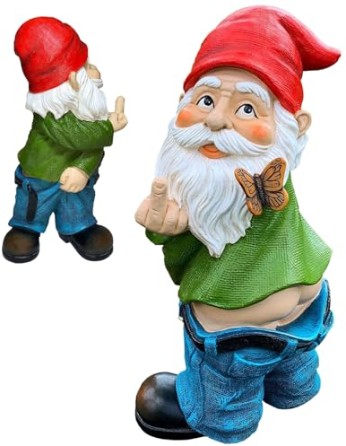 Gartengnomes im Freien, Mittelfinger -Gnom, 5,5 Zoll großer ungezogener Gnom, Harz lustiger Garten GNOME Mini Hosen Nackte GNOME für Rasenhaus im Freien im Freien
