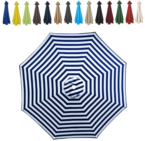 HonunGron Sonnenschirm Ersatzbezug 2m/2.7m/3m 8 Streben/6 Streben,UV-Schutz Patio Umbrella Cloth Cover Für Outdoor Terrassenschirm Strandschirm Sonnenschirm (3m/8 Ribs,Blau Weiß)