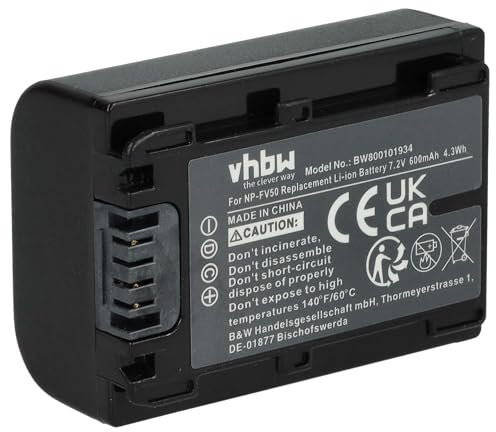 vhbw Akku kompatibel mit Sony HDR-PJ10, HDR-CX900E, HDR-CX740VE, HDR-HC9E Videokamera Camcorder (600 mAh, 7,2 V, Li-Ion) + Infochip