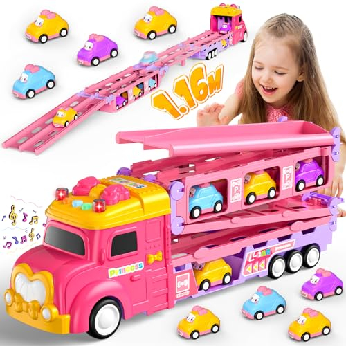 Hot Bee Spielzeug ab 2 3 4 5 Jahre Auto Spielzeug Kinder LKW Auto Spielzeugautos Transport Truck Rennbahn Kinderspielzeug Kleinkindspielzeug Alter 3-6 Jahre Geburtstag Geschenke Mädchen