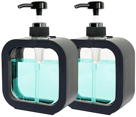 Seifenspender 2 Stück Duschgelspender, 500ml Schwarz Pumpspender für Dusche Klarem Kunststoff Shampoo Flaschen, Soap Duschgel Spüli Spender für Küche Spender (Schwarz)