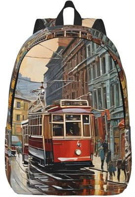 ASPOIJHN (San Francisco) Canvas-Rucksack für Jungen, Mädchen, Studenten, Teenager, Schultasche, große Kapazität, Reise-Tagesrucksack, Schwarz , M