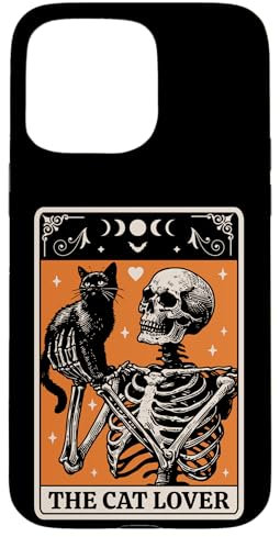iPhone 15 Pro Max The Cat Lover Tarot Card - Black Cat and Skeleton Halloween Case