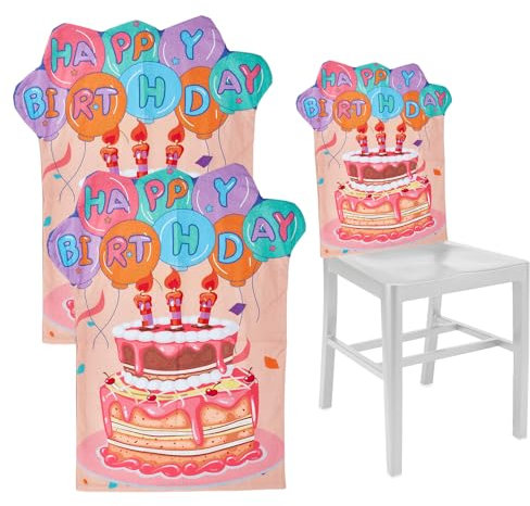 NICENEEDED Stuhlhusse „Happy Birthday“ 2 Stück Bunter Sitzbezug In Kuchenform Stuhlhussen Aus Stoff Stuhldekorationen Zum Geburtstag