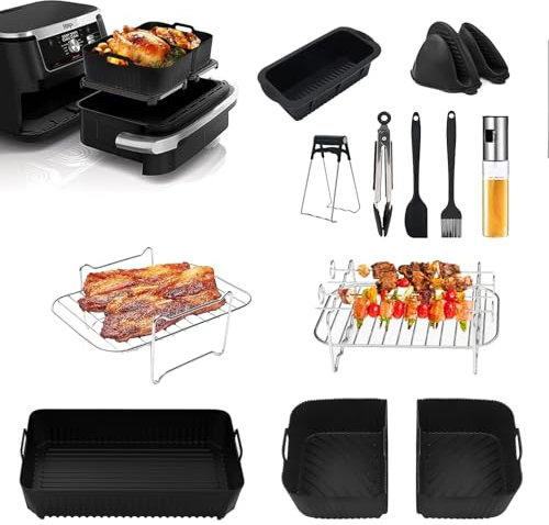 Airfryer Lot de 17 accessoires pour friteuse à air chaud Ninja Foodi Flexdrawer AF500EU 10,4 l, 1 x 10,4 l et 2 x 5,2 l, avec moule en silicone pour friteuse à air chaud Ninja