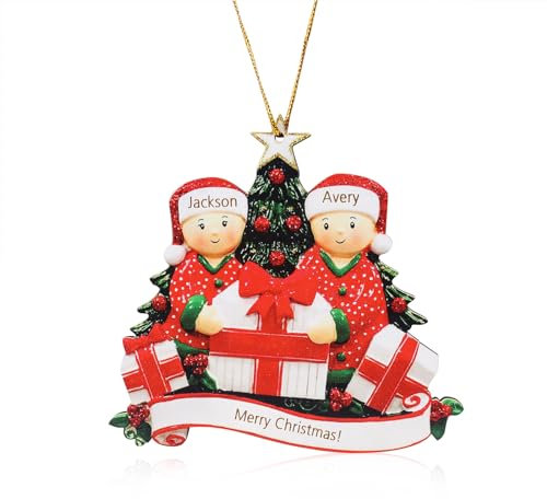 Personalisiert Weihnachtsanhänger mit Gravur von Namen und Text, Baumschmuck Weihnachten, Weihnachtsdeko Holz Weihnachtsbaum Anhänger Weihnachtsdekoration für Zuhause 2024 (2 Name)