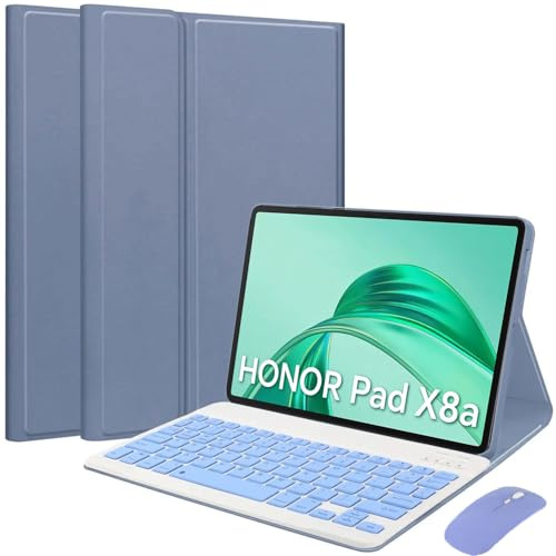 EHLCYS Funda con Teclado para Honor Pad X8a 11 Pulgadas 2024 Tableta, Teclado Español Ñ Inalámbrico Bluetooth Desmontable, Funda Tipo Libro Magnética Multiángulo Ultrafina con Mouse,Púrpura