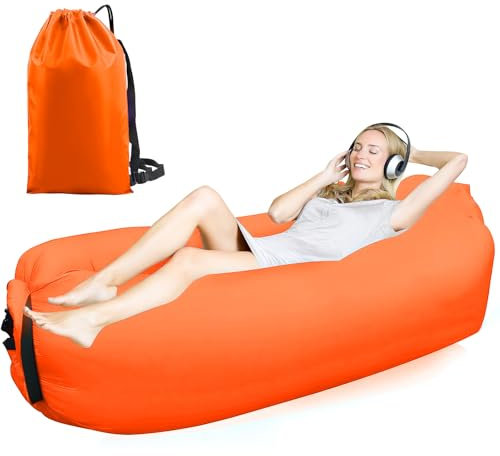 FainFun Luft Sitzsack, Luftsofa Outdoor Camping, Aufblasbarer Sessel, Aufblasbares Strandsofa, Mit dem Portable Package (Orange, M)