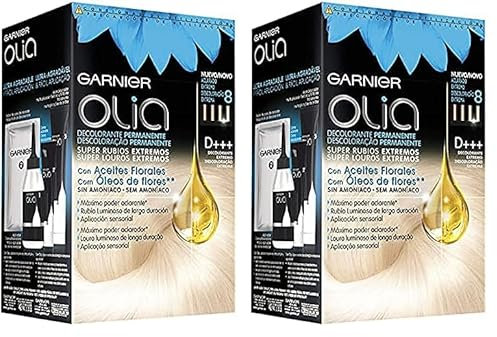 Garnier Olia, Decolorante Permanente Sin Amoniaco Con Aceites Florales de Origen Natural, D+++, Pelo Profesional, Rubio Luminoso, Aclarado 8 Tonos (Paquete de 2)
